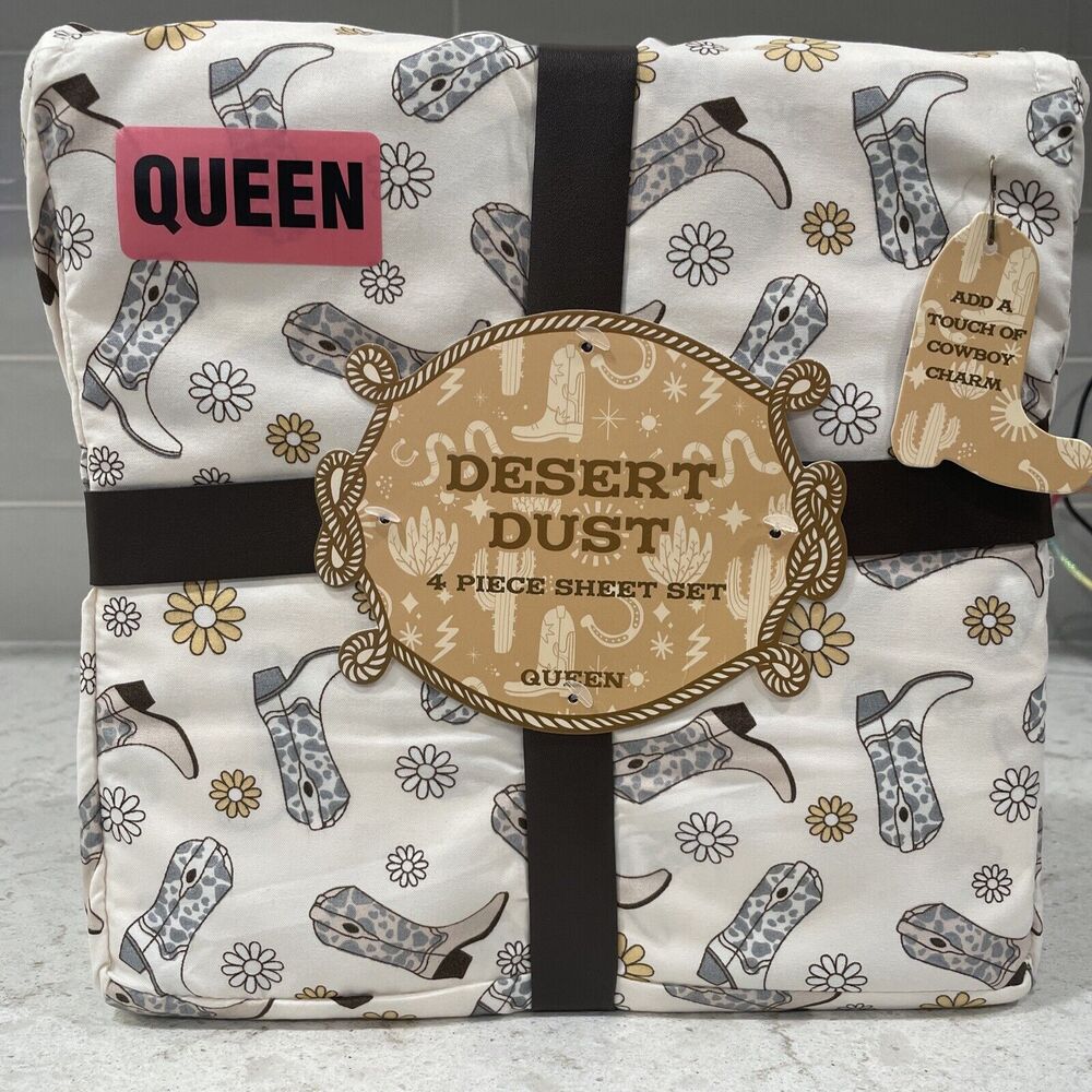 COWBOY BOOTS & DAISIES Queen Size 4pc Super Soft Sheet Set NEW Cowgirl Sheets